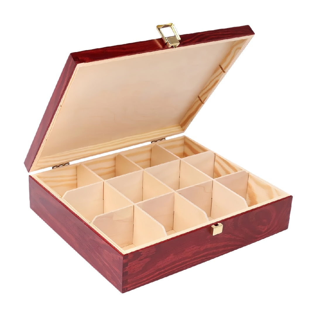 12-Compartment Cherry Red Wooden Essential Oil Organizer Box